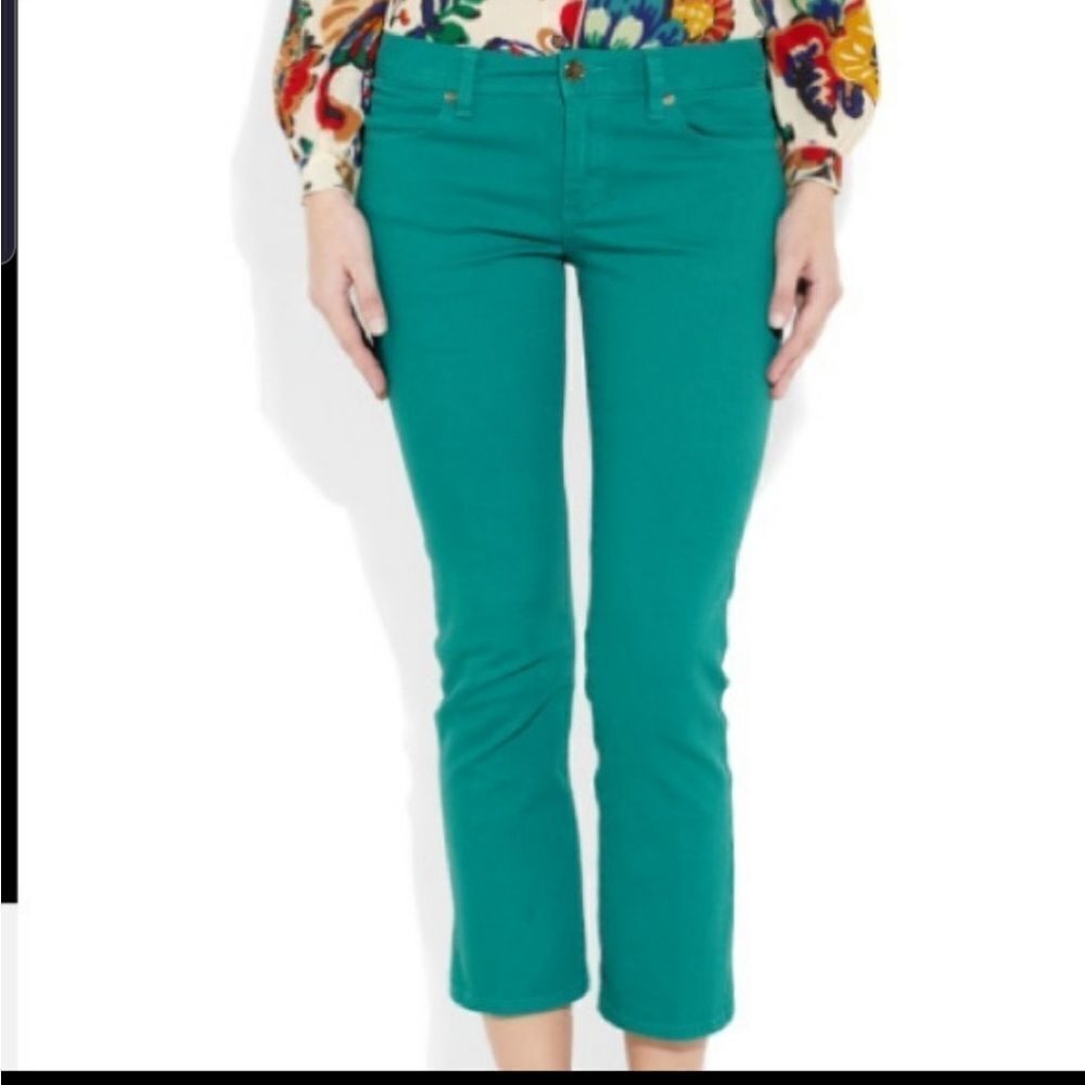 Tory Burch green cropped slim boot jeans sz 26